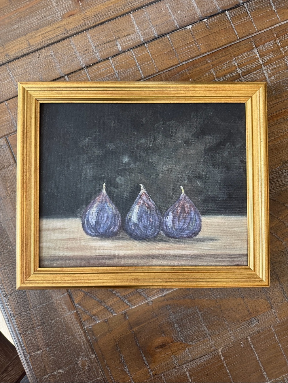 Gold Framed Still Life Oil Painting Print  - Purple Fig Trio